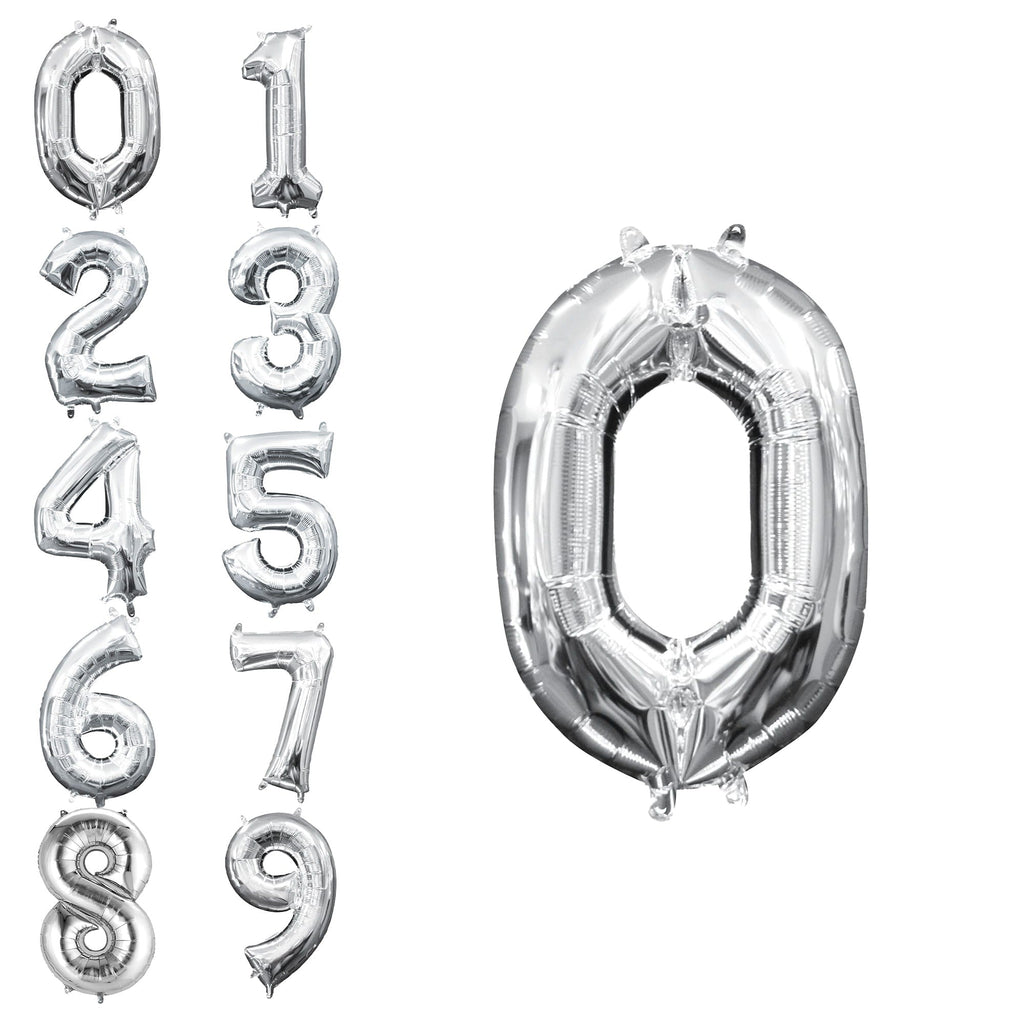 13in Air-Filled Silver Number (0-9) Balloons
